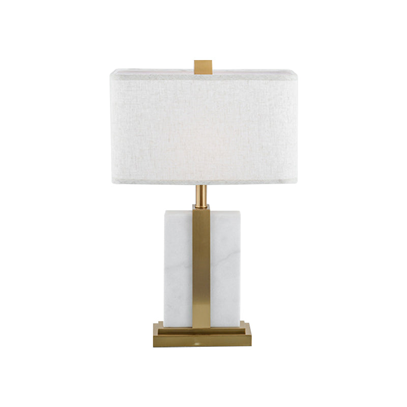 Rectangular Night Table Lamp Postmodern Fabric 1 Head Black/White/Grey and Brass Nightstand Light