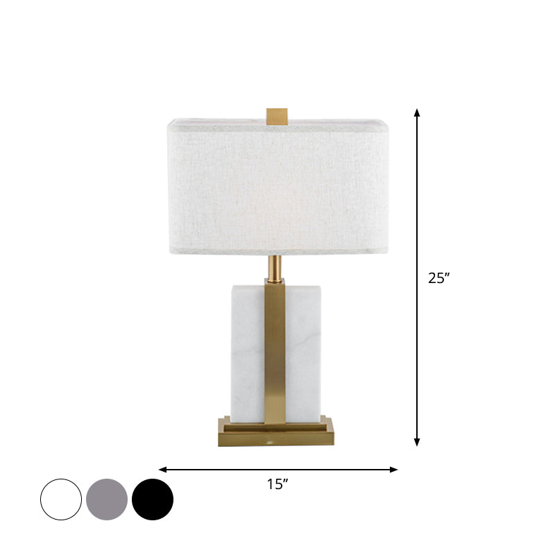 Rectangular Night Table Lamp Postmodern Fabric 1 Head Black/White/Grey and Brass Nightstand Light