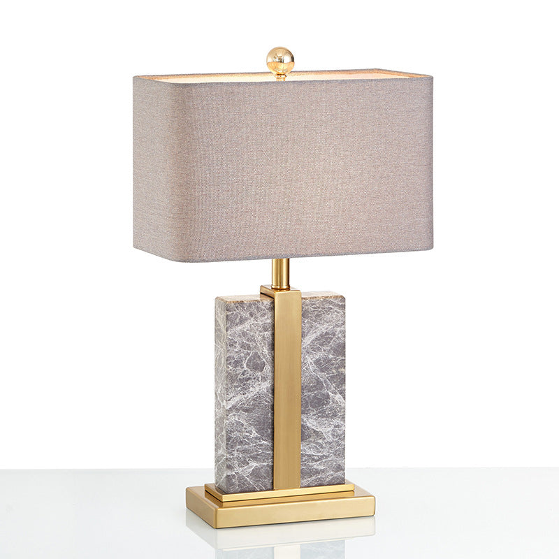 Rectangular Night Table Lamp Postmodern Fabric 1 Head Black/White/Grey and Brass Nightstand Light