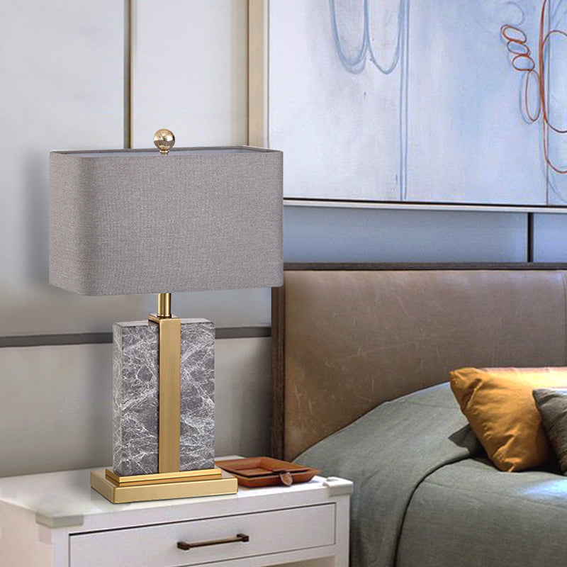 Rectangular Night Table Lamp Postmodern Fabric 1 Head Black/White/Grey and Brass Nightstand Light