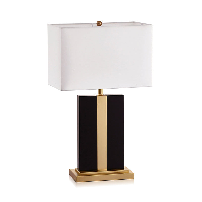 Rectangular Night Table Lamp Postmodern Fabric 1 Head Black/White/Grey and Brass Nightstand Light