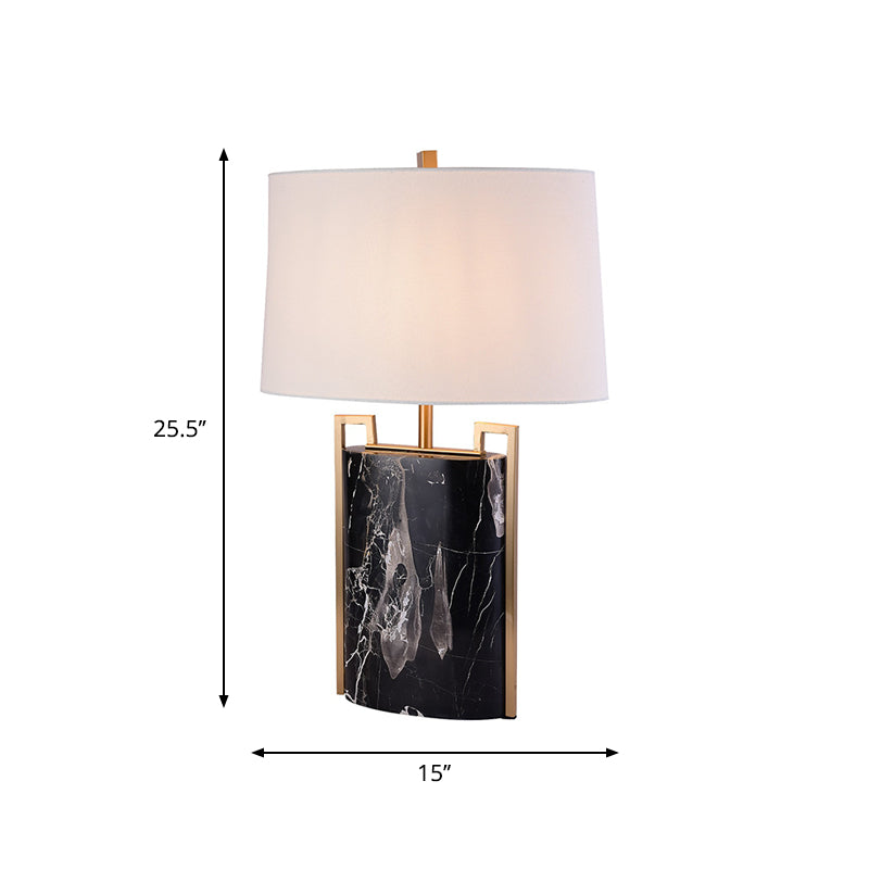 15 "/18" W Minimalistisch 1-licht nachtlamp Zwart en wit taps toelopend tafellicht met stofschaduw en marmeren basis