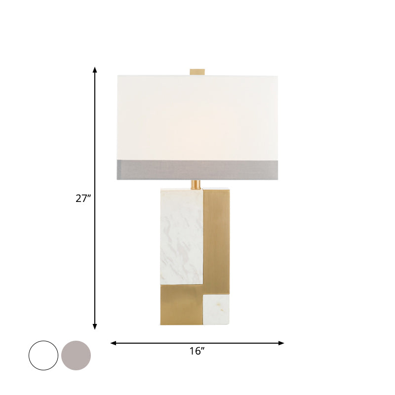 Rechthoek Nacht Stand Licht Minimalistisch marmer 1 bol Grijs/Wit en messing Colorblock Tafellamp met stofschaduw