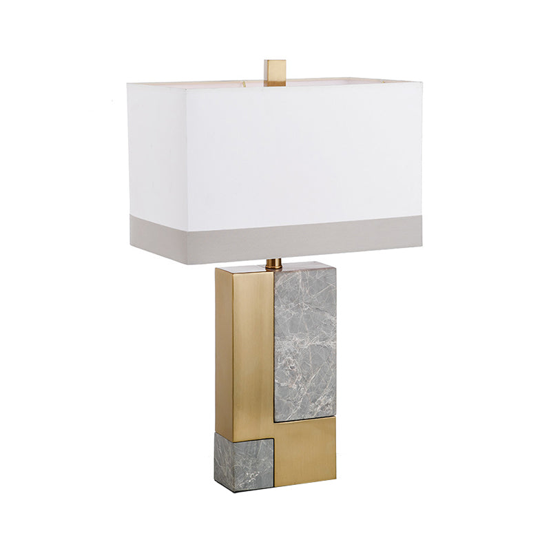 Rechthoek Nacht Stand Licht Minimalistisch marmer 1 bol Grijs/Wit en messing Colorblock Tafellamp met stofschaduw