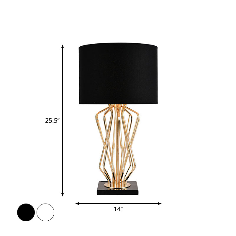 Acabado dorado Lámpara de mesa de metal de 1 bulbo de acabado con cilindro negro/blanco