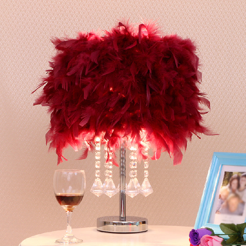 Runde Esstischtisch Leichte Feder 1 Kopf moderne Nachtlampe in Rot/Rosa/Rose Rot mit Kristalltropfen