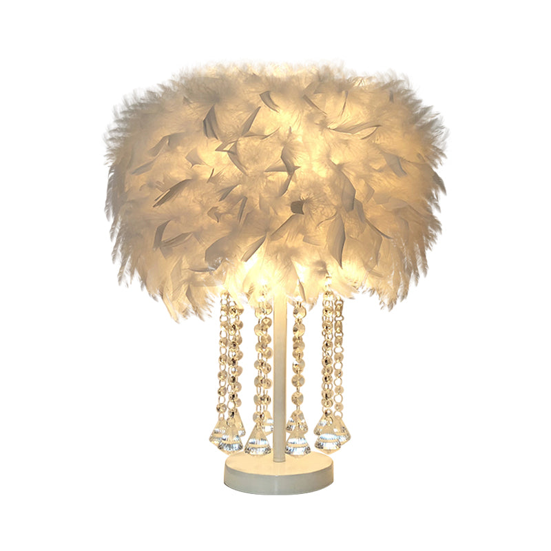 Lampe à table ronde rouge / rose / violet moderniste 1-Light Feather Tablette de nuit avec cristal de drapage