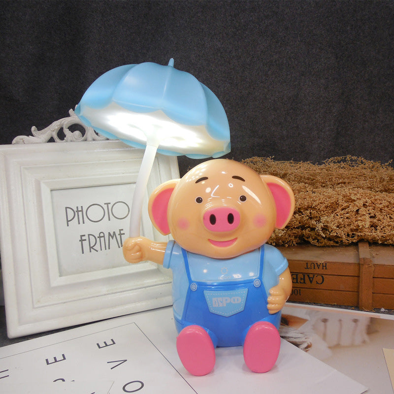 Kids Umbrella Desk Light with Piggy 1 Head Plastic Table Light for Child Bedroom