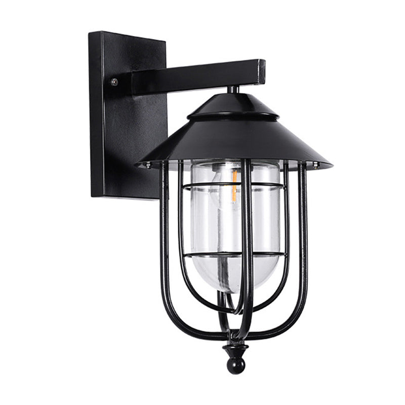 Black Half-Capsule Mur Lantern Farmhouse Glass transparent 1 ampoule Mur extérieur Light