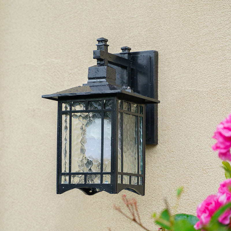 Rectangle Garden Wall Light Kit Antiqued Water Glass 1 Bulb Black/Brass Wall Sconce Lighting Fixture