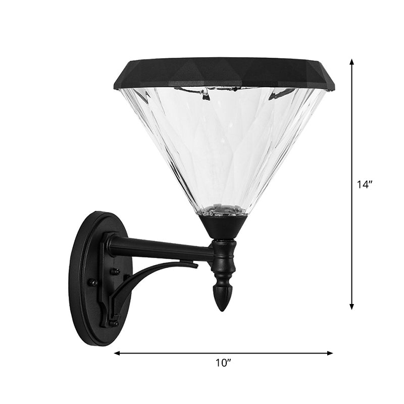 Acrylic Conical Wall Lamp Fixture Minimalist Porch Solar LED Wall Mounted Light in Black