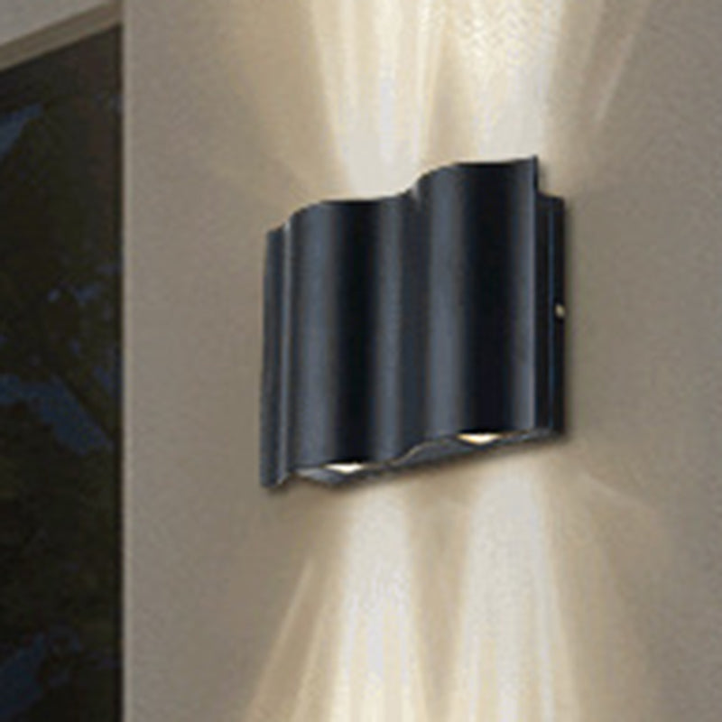 2/4/6-licht Patio LED SCONCE LAMP MODERNE ZWART BLACK MOUNT Wandlicht met golvende metalen schaduw, warm/wit licht