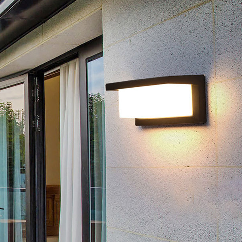 Arc/Rectangle/Oblong LED Wall Lamp Contemporary Aluminum Black Flush Mount Wall Sconce for Courtyard