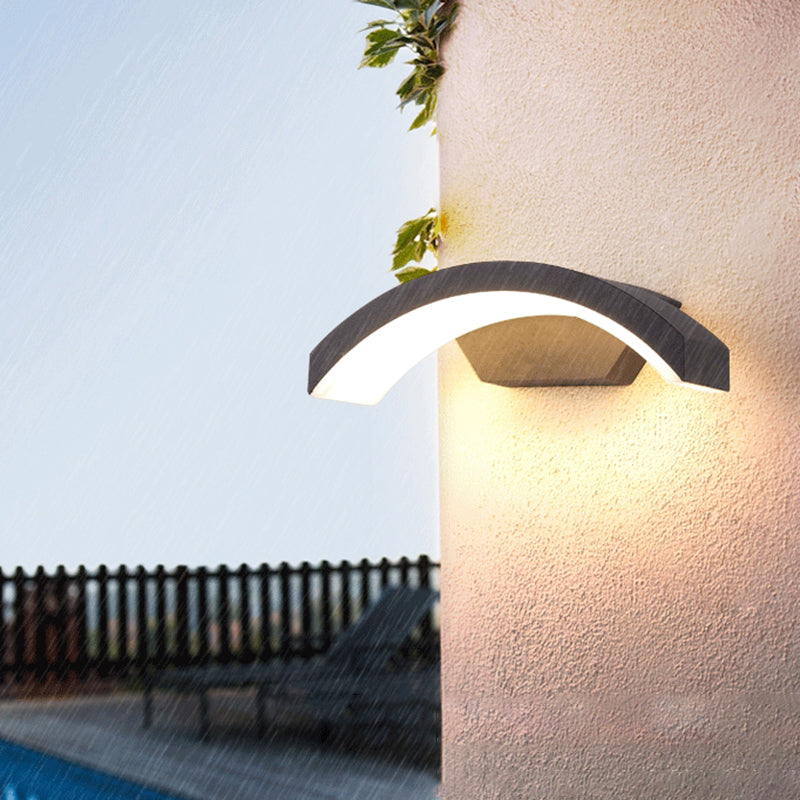 Arc/Rectangle/Oblong LED Wall Lamp Contemporary Aluminum Black Flush Mount Wall Sconce for Courtyard