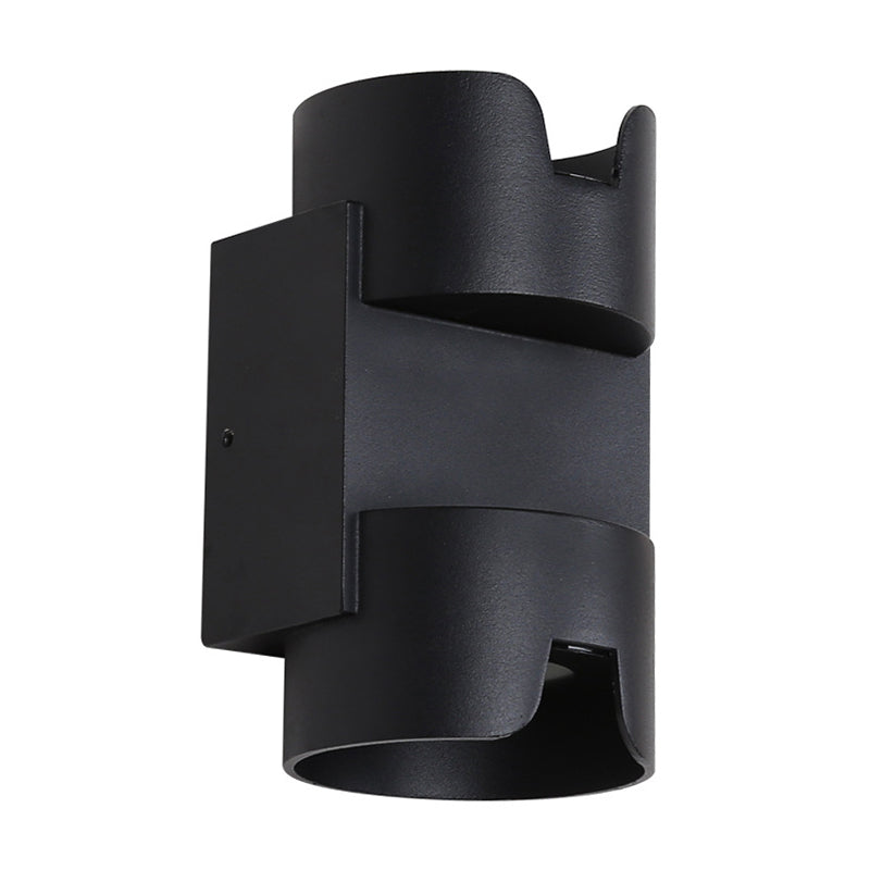 Patio LED Flush Mount Wall Light Simple Black Up Down Light with Cylinder Metal Shade
