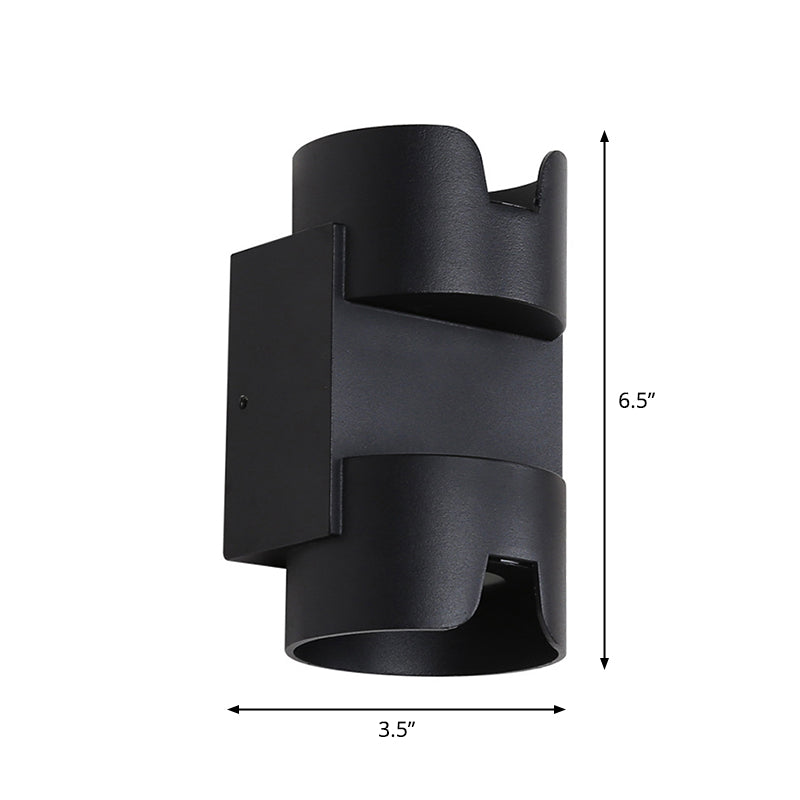 Patio LED Flush Mount Wall Light Simple Black Up Down Light with Cylinder Metal Shade