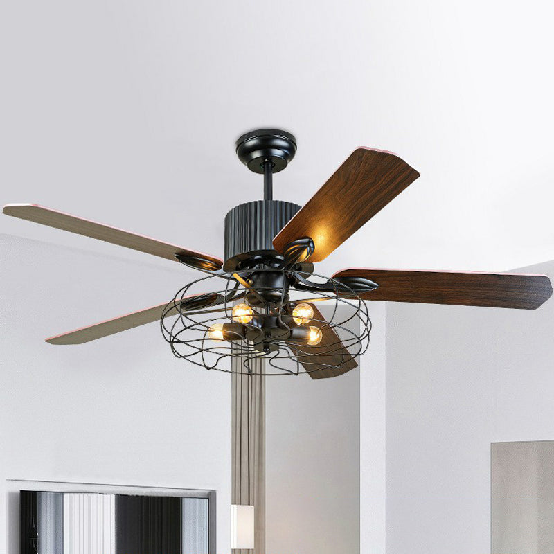 Trommelkäfig Metall Semi Flush Mount Industrielle 52 "breite 5-Bulb-Esszimmer-Pendelleus Licht in Schwarz, 52" breit