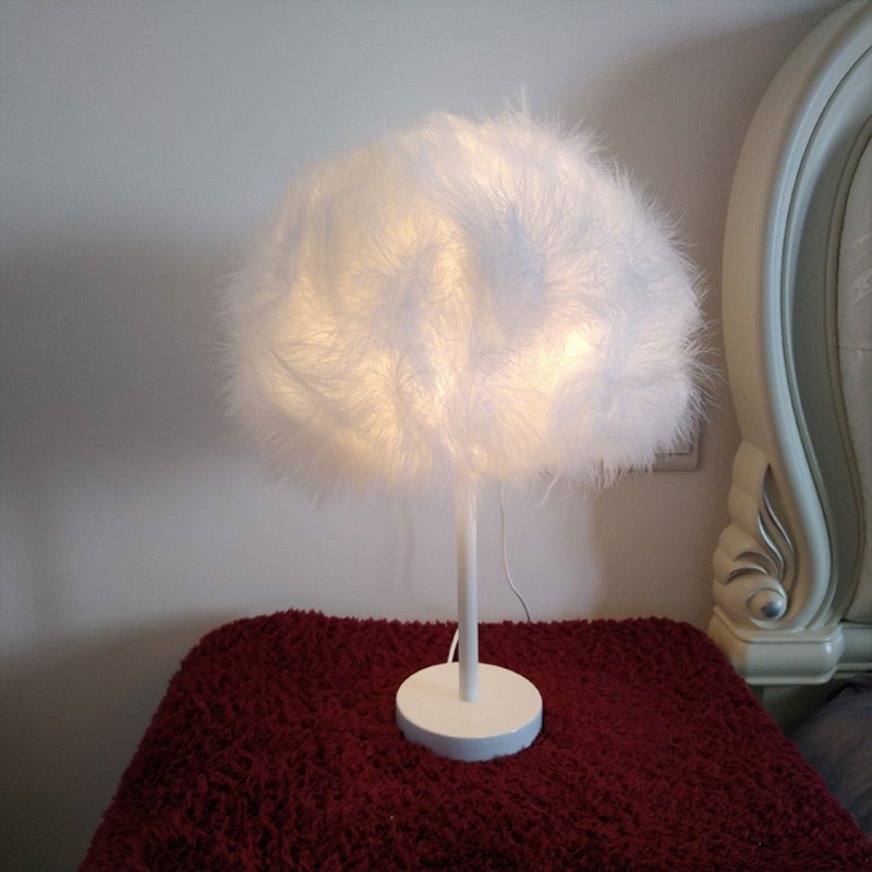 White Candy Floss Night Lamp Novelty Minimalist 1 Head Feather Table Stand Light
