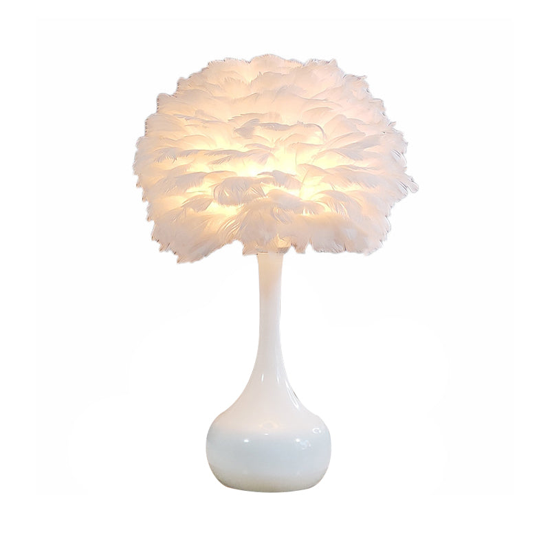 Lampada notturna a cupola in piuma d'oca naturale Lampada da tavolo moderna a 1 lampadina grigia/bianca/rosa con base a goccia