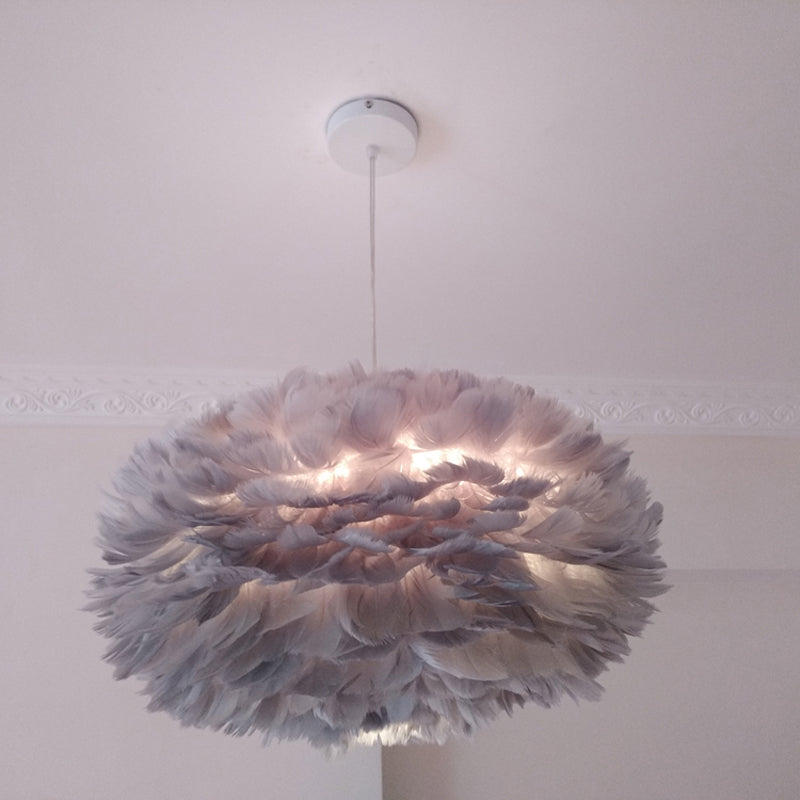 Feder Rose Blossom Anhänger hell modernistisch 1-Lichtgrau/Aprikose/rosa Decke Hanglampe über Tisch, 18 "/21,5" Breite
