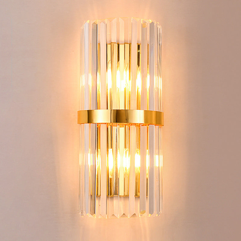 Cilindro/lámpara de pared cónica Postmoderna prismática/cristal de 2 luces Sala de estar de montura de montaje en oro en oro