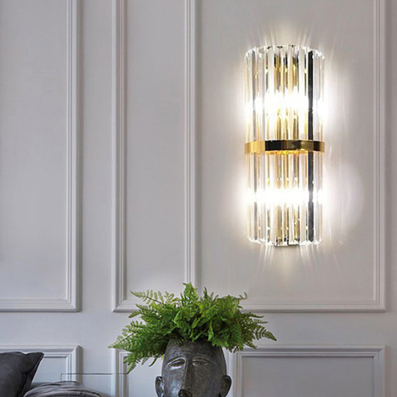 1/2/3-bulb woonkamer muur sconce moderne gouden wandlamp armatuur met fluit/3-laags/cilinder kristalschaduw