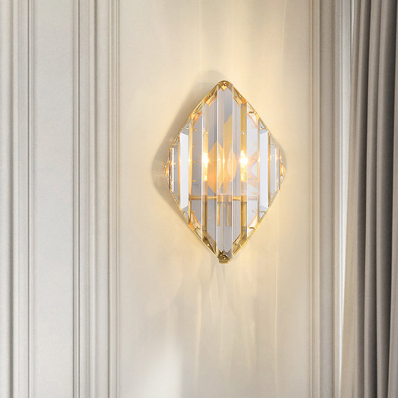 Crystal Rhombus Wall Mount Lamp Post-Modern 1/2-Bulb Wall Lighting Fixture in Gold