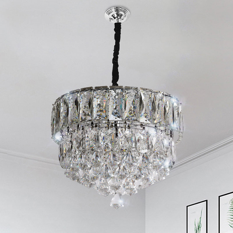 Roestvrijstalen ronde/vierkante lagen hanger moderne afgeschuinde gesneden kristallen led hangende lamp armatuur