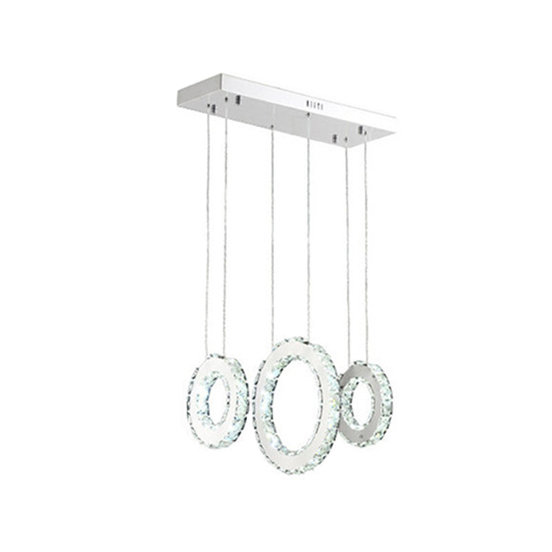 Circular Dining Room Cluster Pendant K9 Crystal 3/5 Lights Modern Style Hanging Lamp in Silver