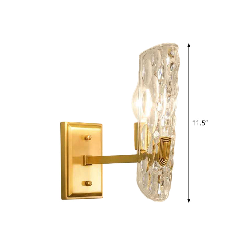 Curved Wall Mounted Light Postmodern Clear Hammered Glass Single Gold Wall Lamp for Foyer