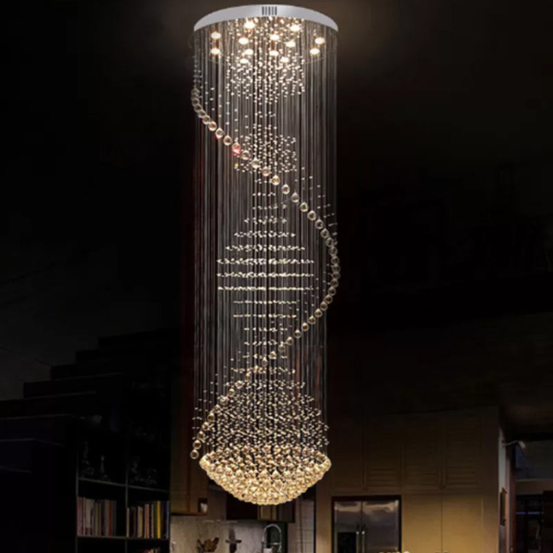 94.5" High Spiral Flush Mounted Light Modernist Crystal 13-Light Stainless Steel Ceiling Lighting
