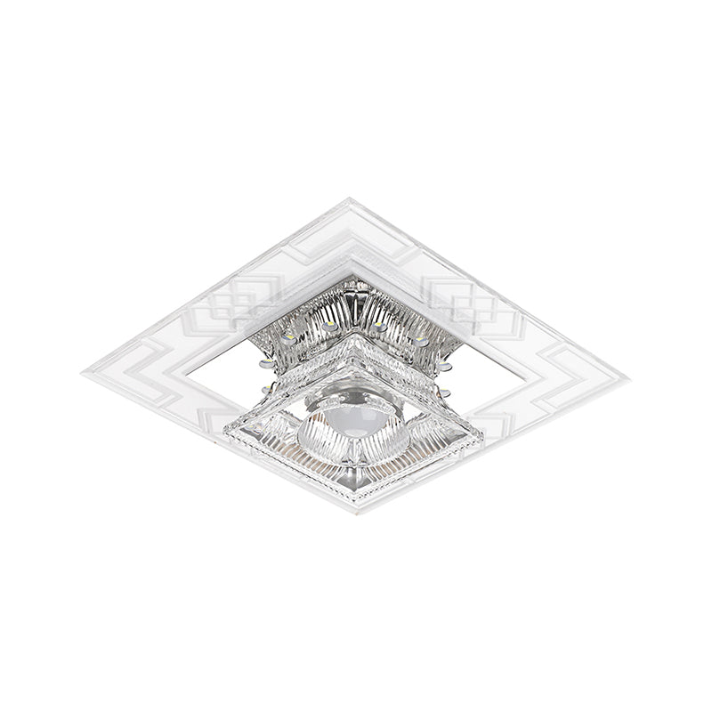 Trapezoid Shaped Clear Crystal Ceiling Lamp Contemporary LED Chrome Flush Mount Light for Corridor