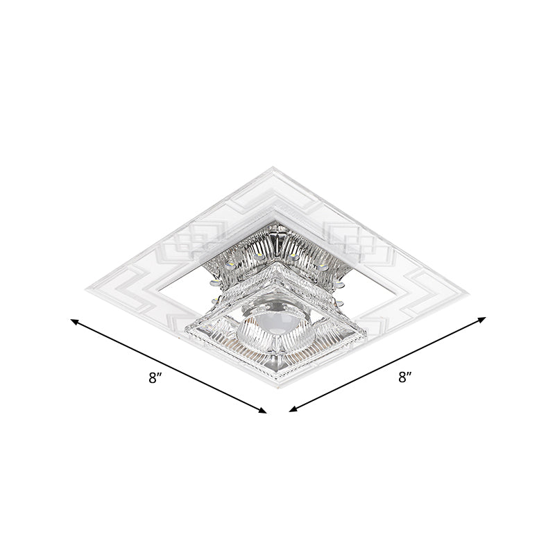 Trapezoid Shaped Clear Crystal Ceiling Lamp Contemporary LED Chrome Flush Mount Light for Corridor