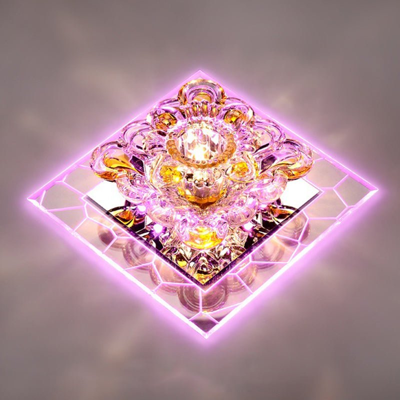 Einfache LED-Deckenleuchte, Blumen-Unterputzleuchte mit abgeschrägtem Kristallschirm