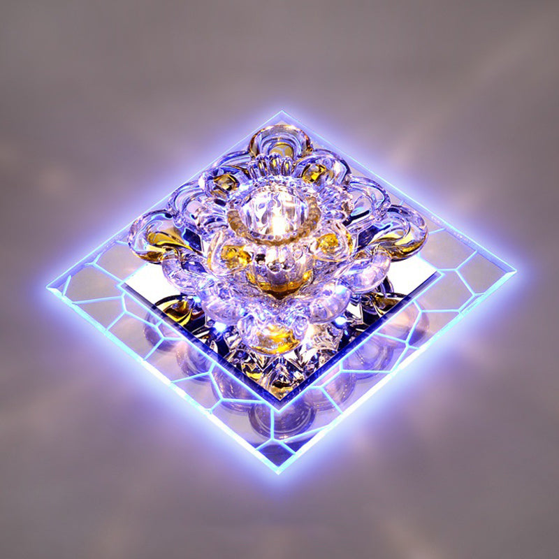 Einfache LED-Deckenleuchte, Blumen-Unterputzleuchte mit abgeschrägtem Kristallschirm