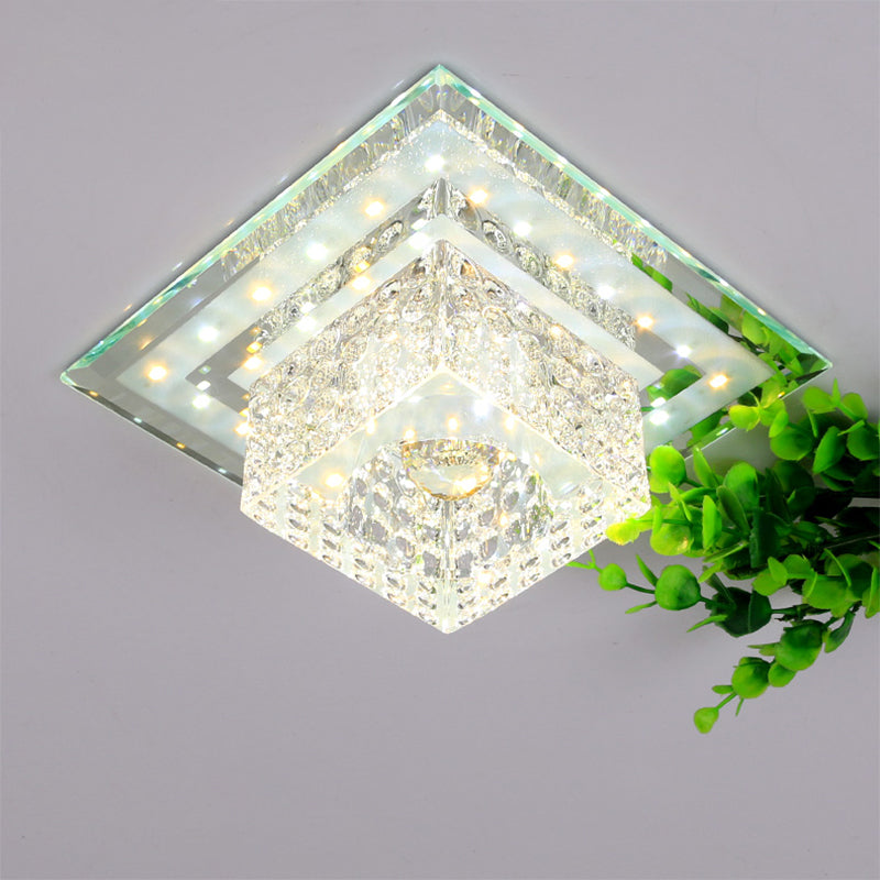 Einfachheit Square Flush Mount Lighting Facettiert Crystal LED-Portsch in der Nähe von Deckenlampe in Chrome