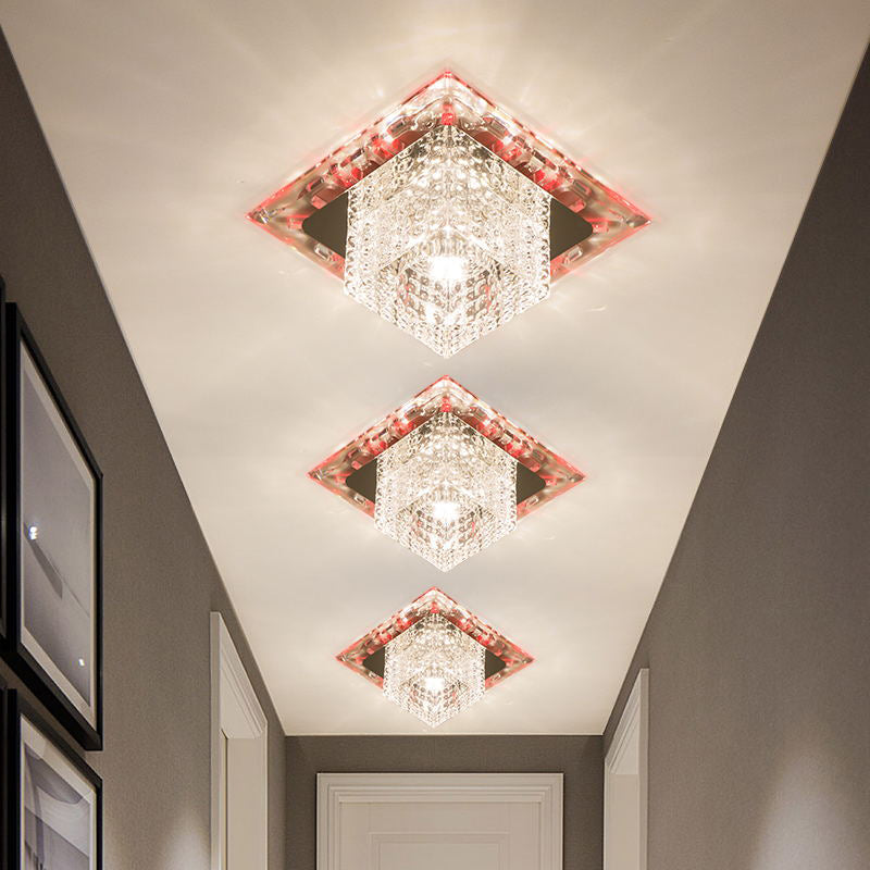 Portico a LED con montaggio a incasso Semplice soffitto cromato a filo con paralume in cristallo sfaccettato a cubo