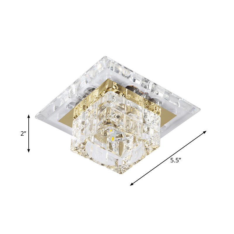 Portico a LED con montaggio a incasso Semplice soffitto cromato a filo con paralume in cristallo sfaccettato a cubo