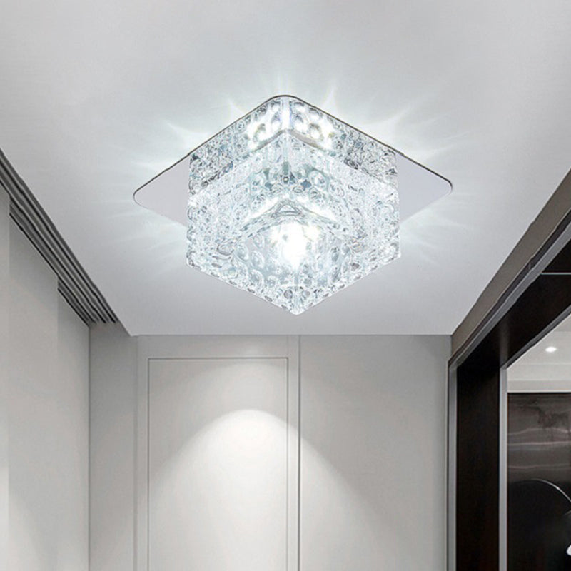Beveled Crystal Square Flush Ceiling Light Minimalist LED Chrome Flushmount Lighting