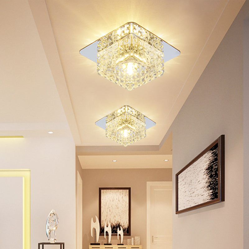 Beveled Crystal Square Flush Ceiling Light Minimalist LED Chrome Flushmount Lighting