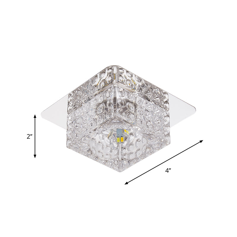 Beveled Crystal Square Flush Ceiling Light Minimalist LED Chrome Flushmount Lighting