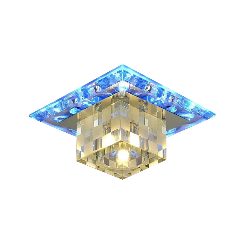 Chrome Cube Shade Ceiling Fixture Modern Style Faceted Crystal LED Flush Mount Lighting