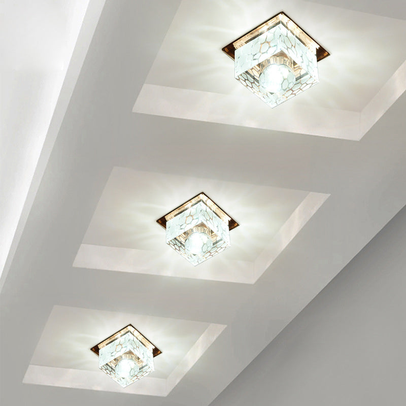 Minimal LED Ceiling Flush Mount Rose Gold Flush Light Fixture with Crystal Shade for Corridor