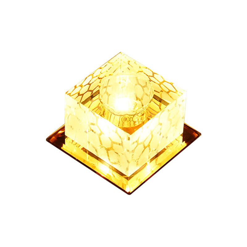 Minimal LED Ceiling Flush Mount Rose Gold Flush Light Fixture with Crystal Shade for Corridor