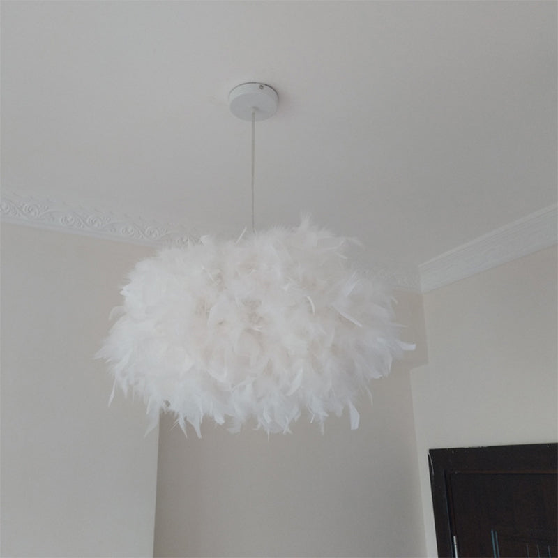 Minimalist Spheroid Hanging Light Fixture Feather 1-Bulb 18"/21.5" W Dining Room Suspension Pendant in White