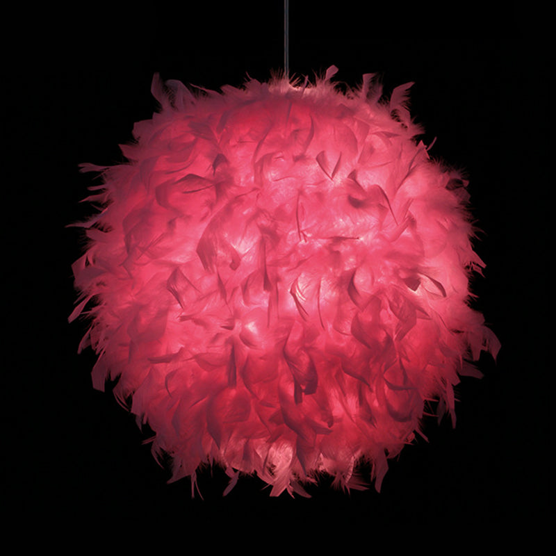 12"/14"/16" Wide Sphere Drop Pendant Modern Feather 1 Head Bedroom Hanging Ceiling Light in White/Pink/Rose Red