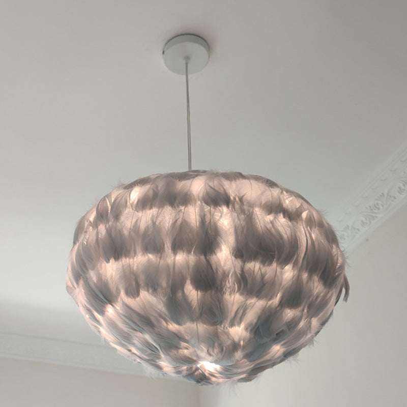 Globe Dining Room Suspension Lamp Feather 1 lamp eenvoudige stijl hangende hanger in grijs/wit/roze