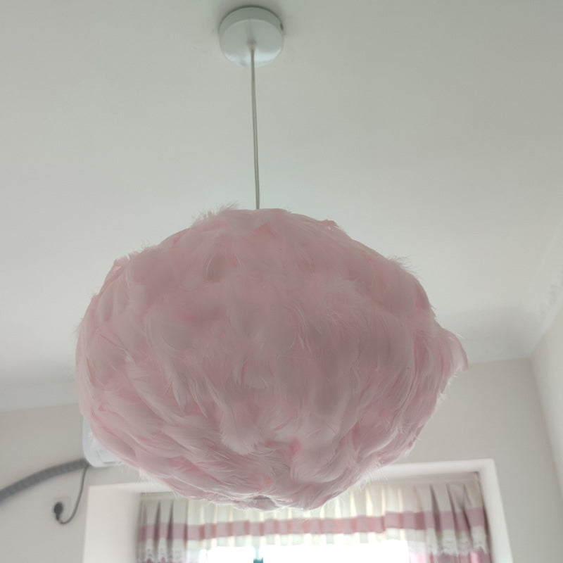 Globe Dining Room Suspension Lamp Feather 1 lamp eenvoudige stijl hangende hanger in grijs/wit/roze