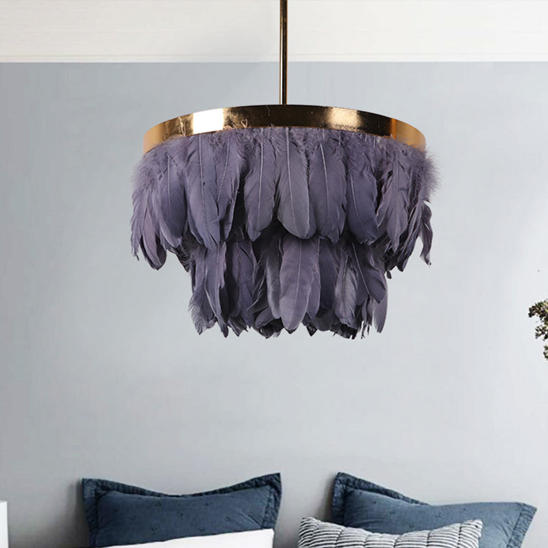 16 "/19.5" W lampadario conico a più tierte Nordic Feather 3 lampadine grigia/bianca/rossa Luce a sospensione per camera da letto per camera da letto