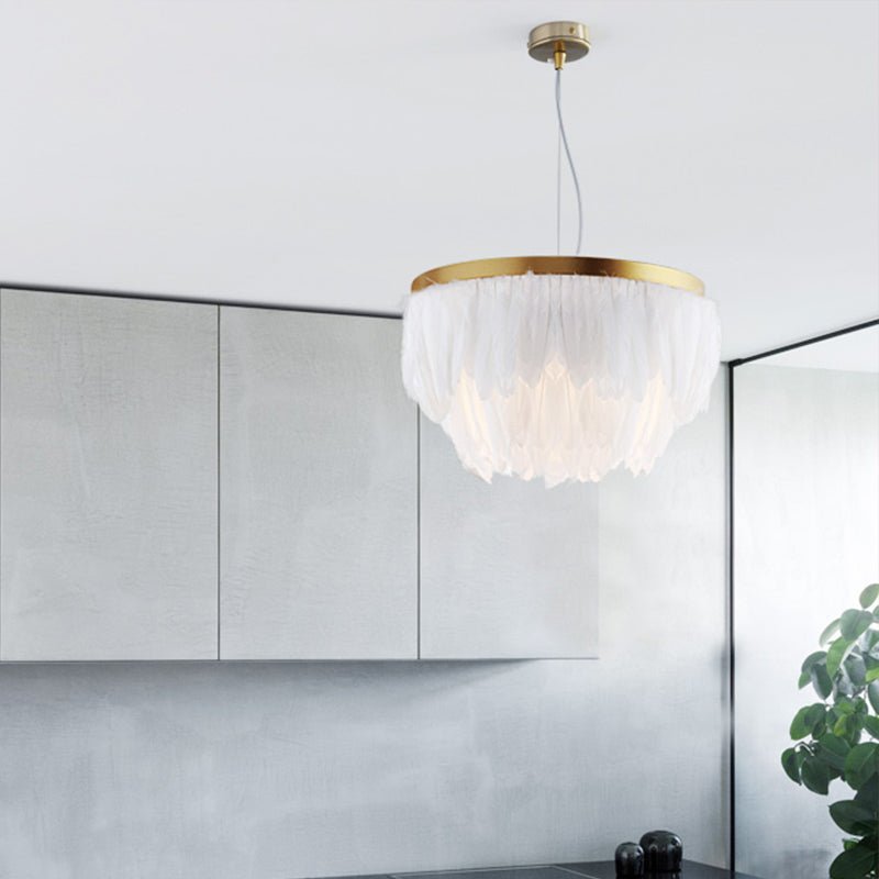 Kit di luce sospesa a strati postmoderna piuma 1 sala da pranzo a testa ciondolo in bianco/blu